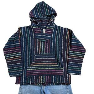 Vera Cruz Baja Hoodie Beach Navy Blue Rainbow Stripe Sz S